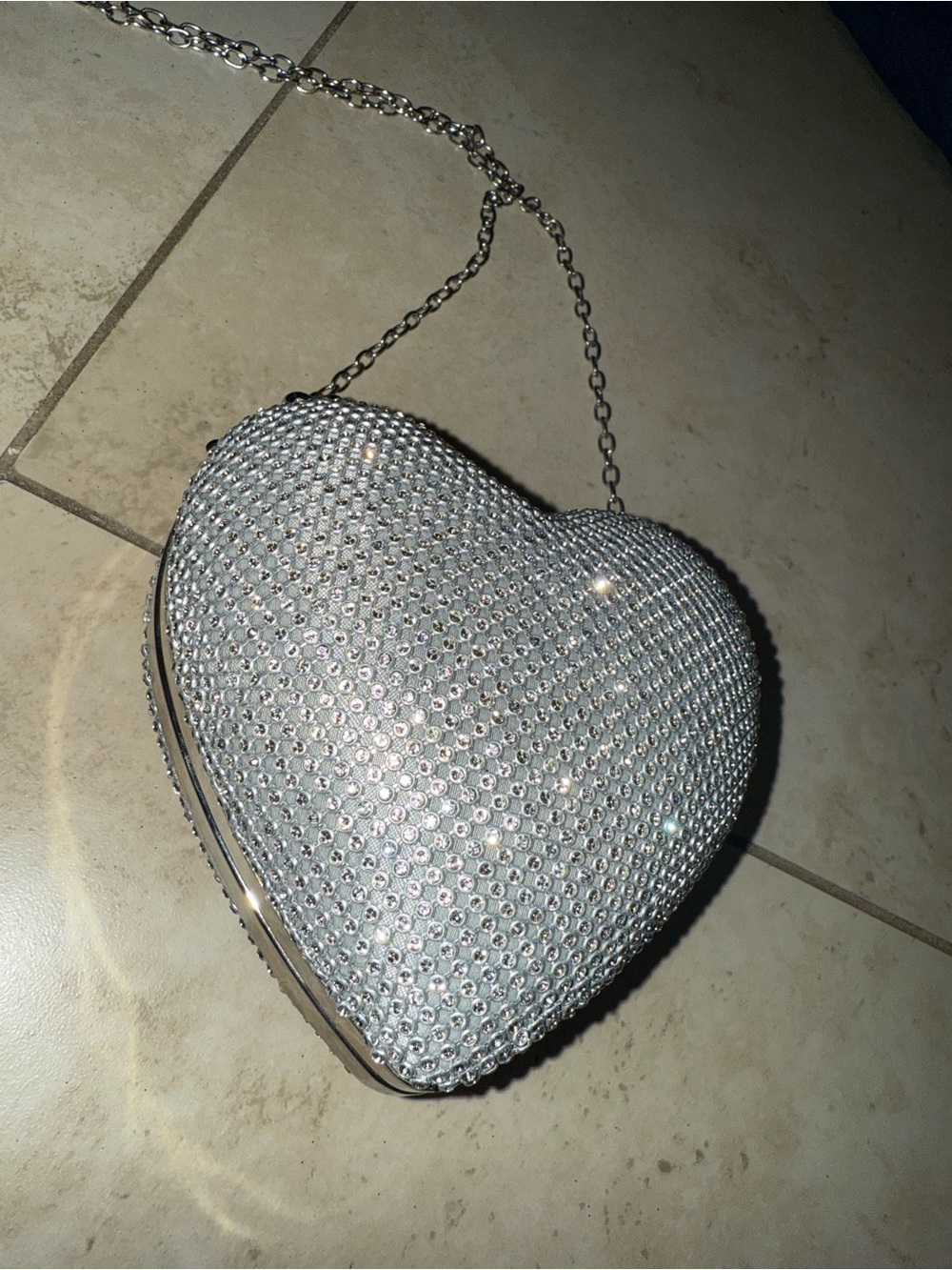 Crystal Heart Crossbody Bag - Silver - Picture 2 of 5